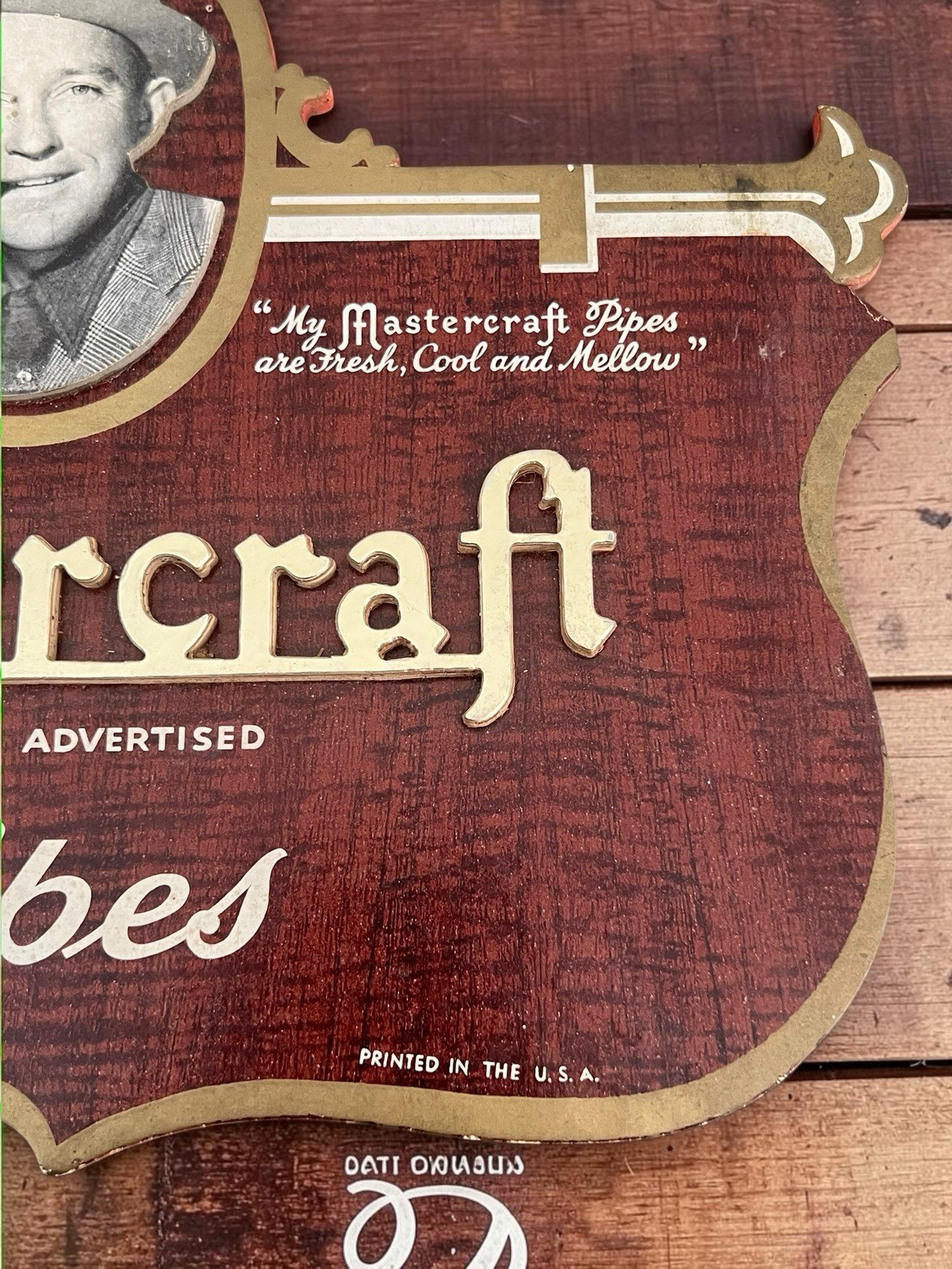 Vintage 1950s Mastercraft Pipes Bing Crosby Cardboard Store Display Sign Die-Cut