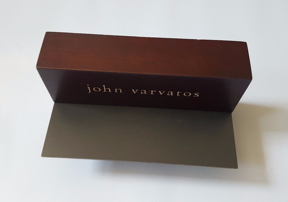 JOHN VARVATOS 1 PIECE LOGO DISPLAY IN BROWN WOOD & DARK BROWN METAL