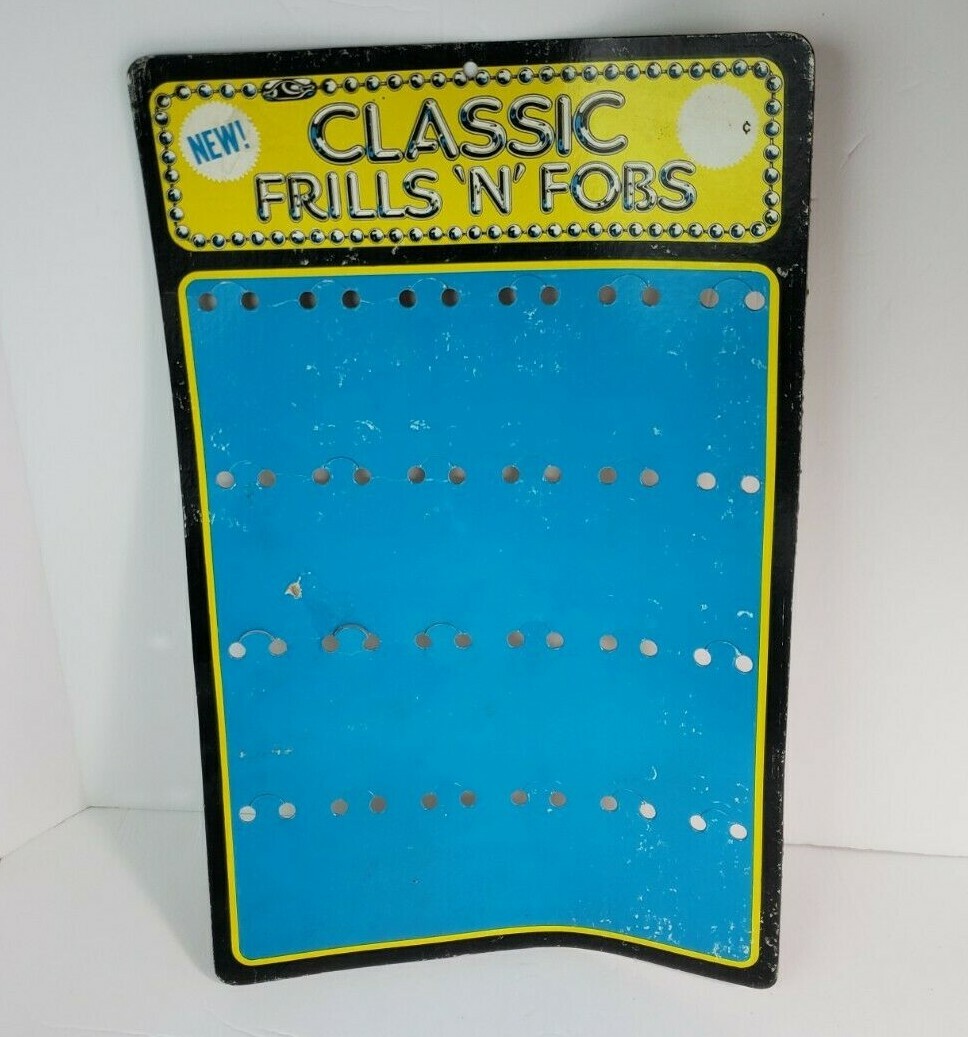 Vintage 80’s Frills N Fobs Signs Keychains Store Display Empty Blue Card