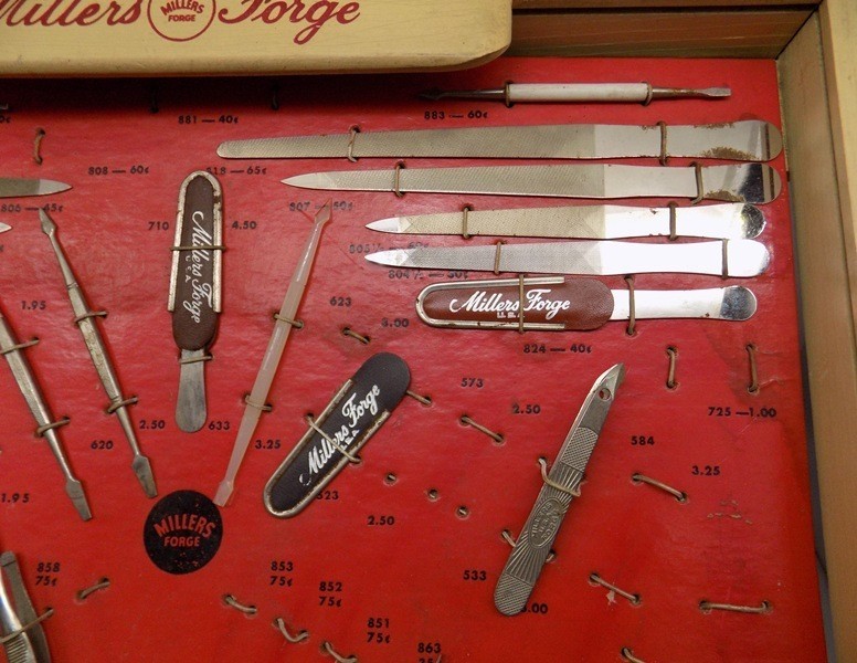 Vintage Millers Forge Store Counter Display 2 Drawer w/ Implements Pharmacy