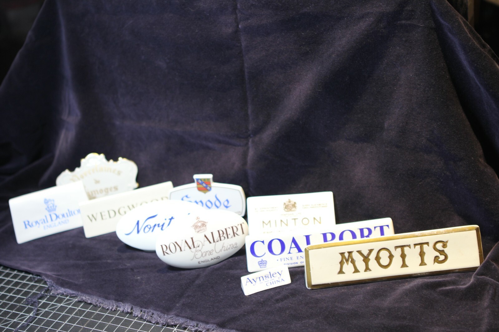 Myotts China Store Retail signage POS plaque Bone china – gold writing and edge