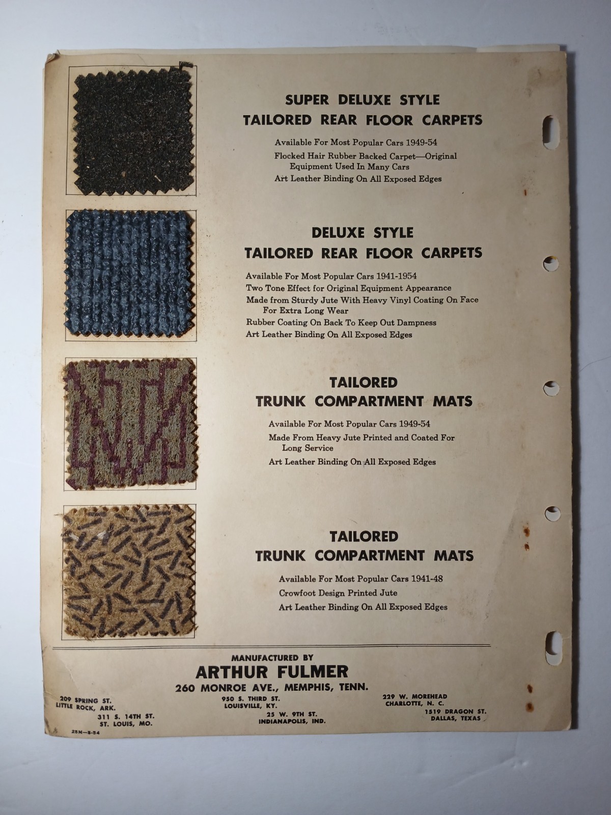 Vintage 1954 Arthur Fulmer Floor Mats Salesman Sample Pattern Book FORD CHEVY