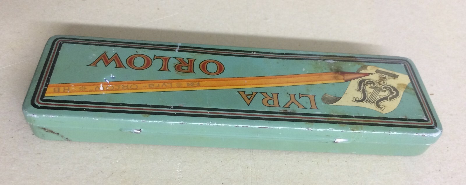 WRITING-PEN-PENCIL-VINTAGE ADVERTISING CASE-MUSIC-LYRA-ORLOW-GERMANY