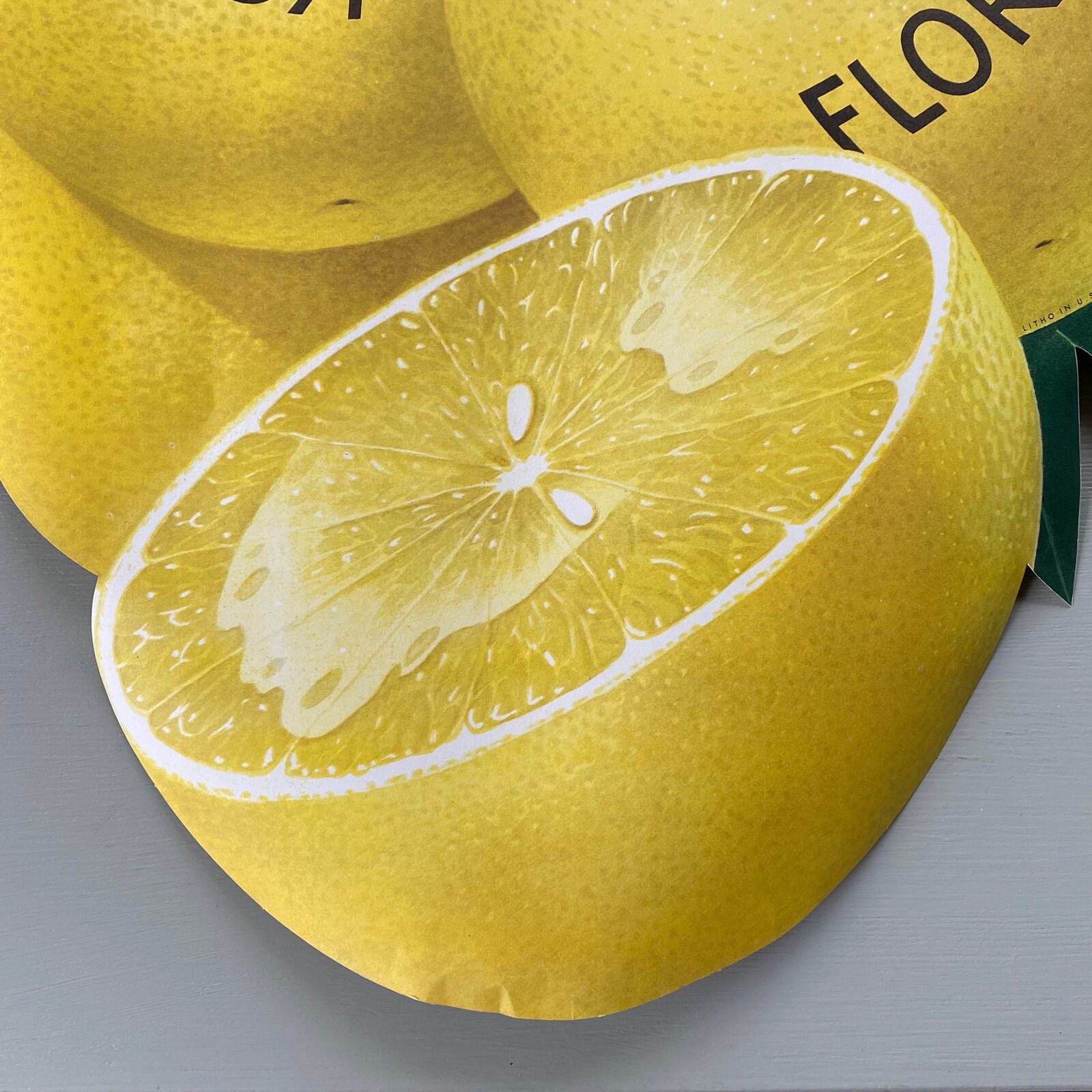 Vintage Florida Lemons Store Display Poster Yellow Fruit Die Cut Double Sided