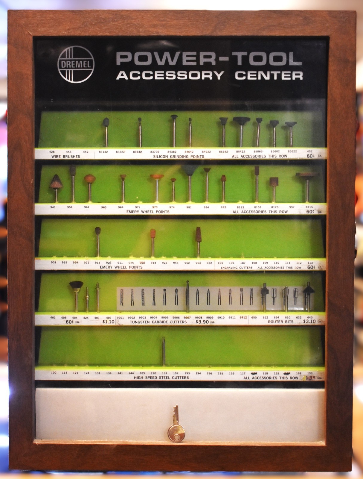 Dremel Power Tool Store Display Case & KEY Accessory Center Wooden Cabinet NOS