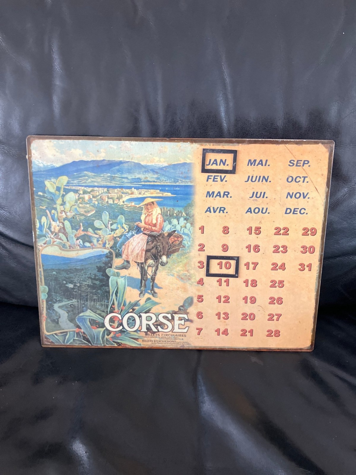 PLM Corsica Railway Calendar Metal Sign 1920s French Travel Poster Vintage