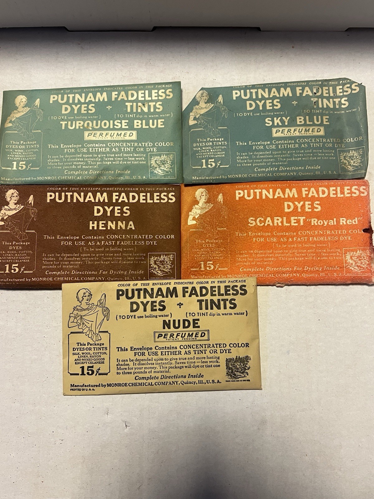 Vtg NOS Lot Of 5 Assortment Putnam Fadeless Dyes and Tints Blue Red Nude Henna