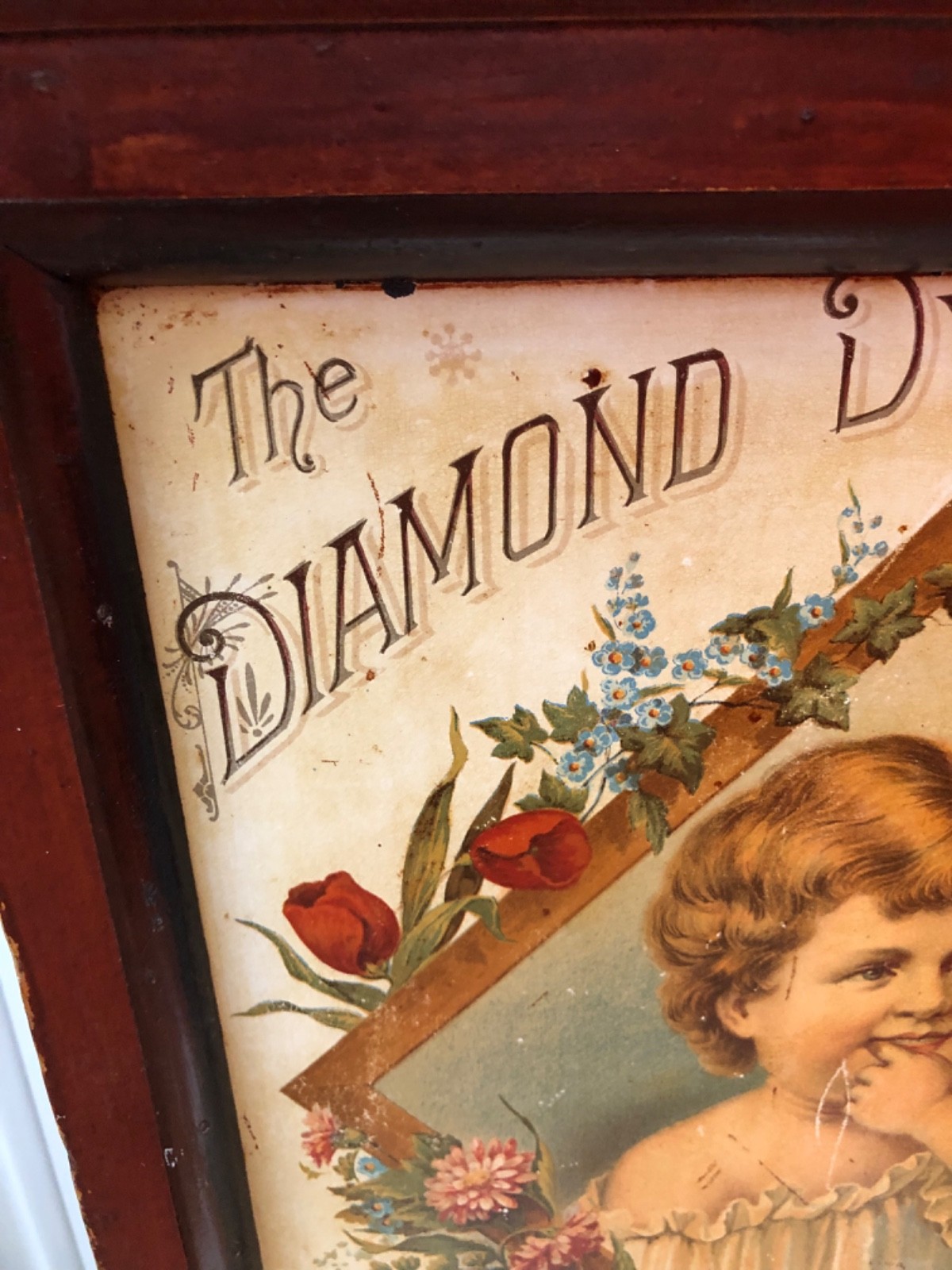 VINTAGE RARE SUPERBc.1890 TIN LITHOGRAPHED “DIAMOND DYES” BABY STORE CABINET