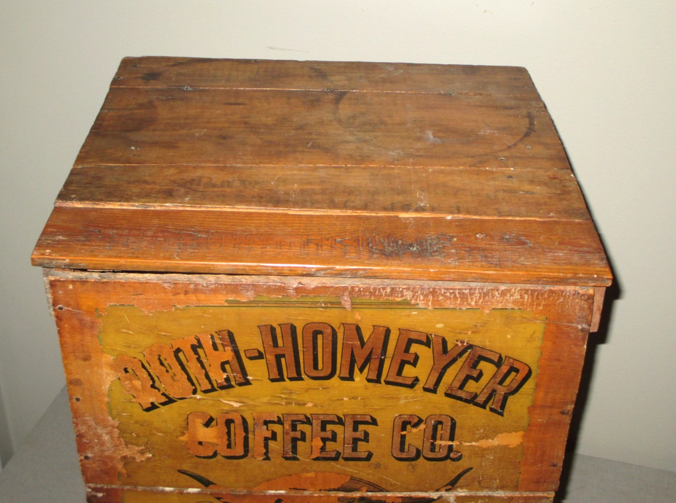1890 ANTIQUE GENERAL STORE-COFFEE BOX-21″ROTH-HOMEYER-STEER BRAND-ST LOUIS,MO