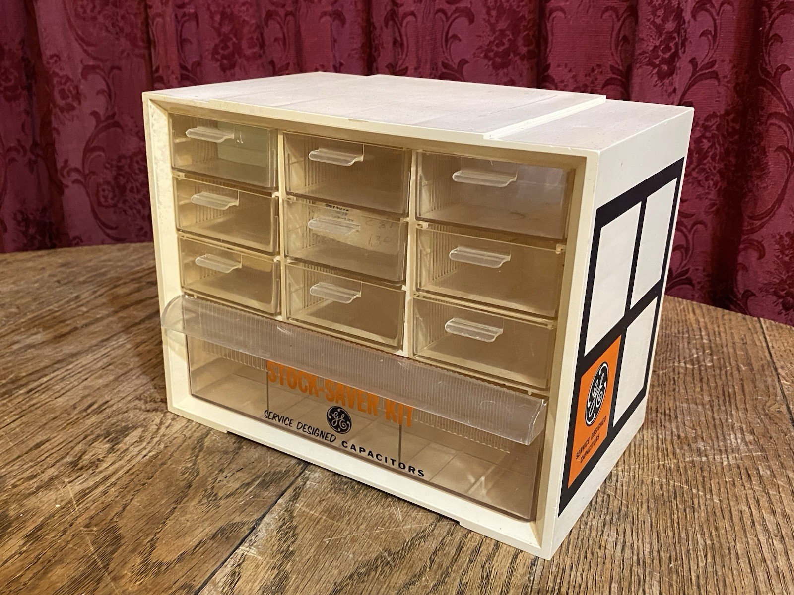 Small Rare Vintage Plastic General Electric Part Organizer Sorter Cabinet GE Box