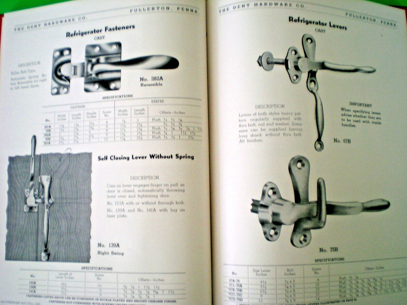 1948 REFRIGERATOR HARDWARE & DISPLAY CASE EQUIP. CATALOG ~ DENT ~ FULLERTON, PA