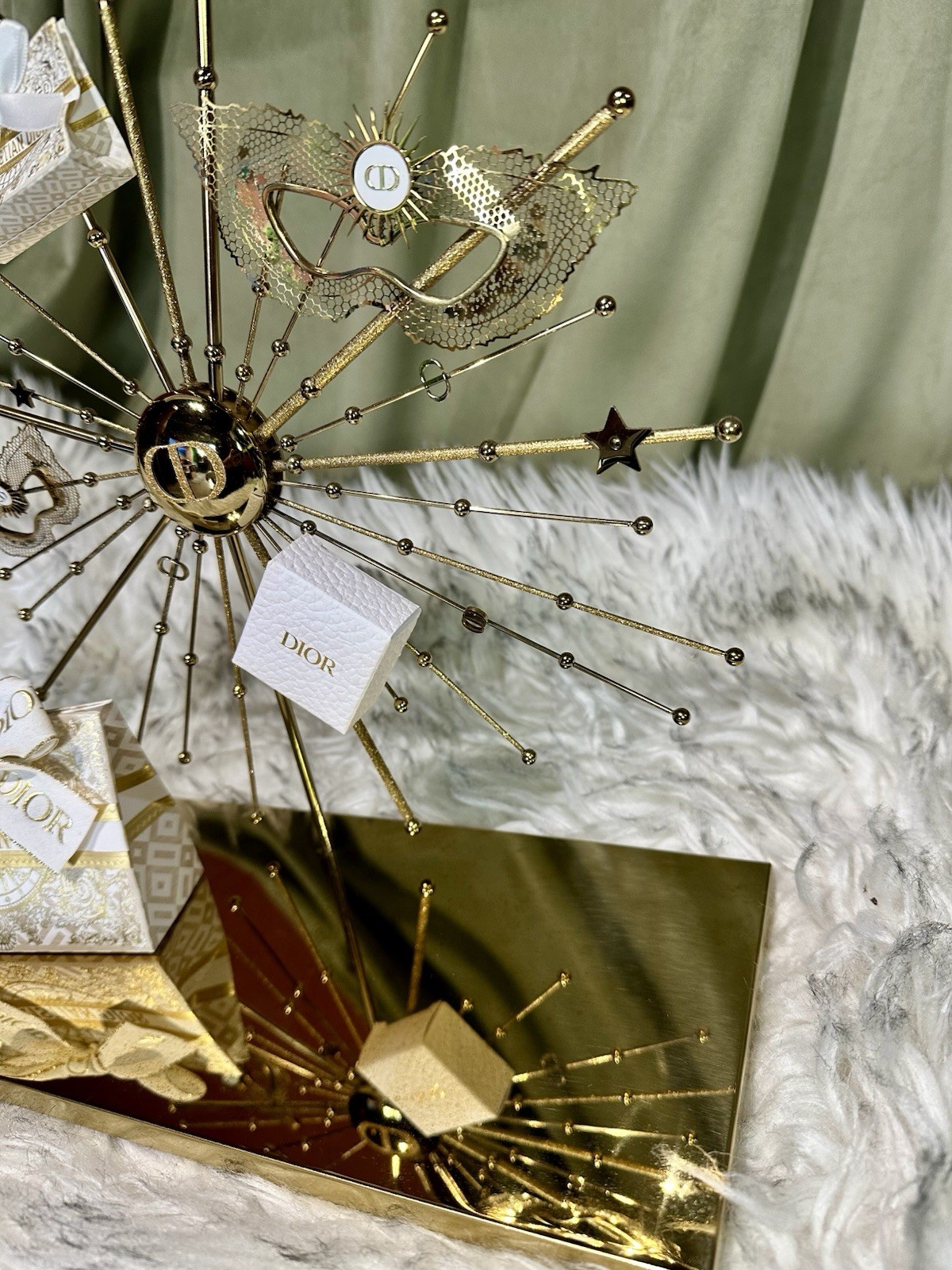 Rare Christian Dior 2024 Gold Store Display Starburst Decor w/ Mirrored Base