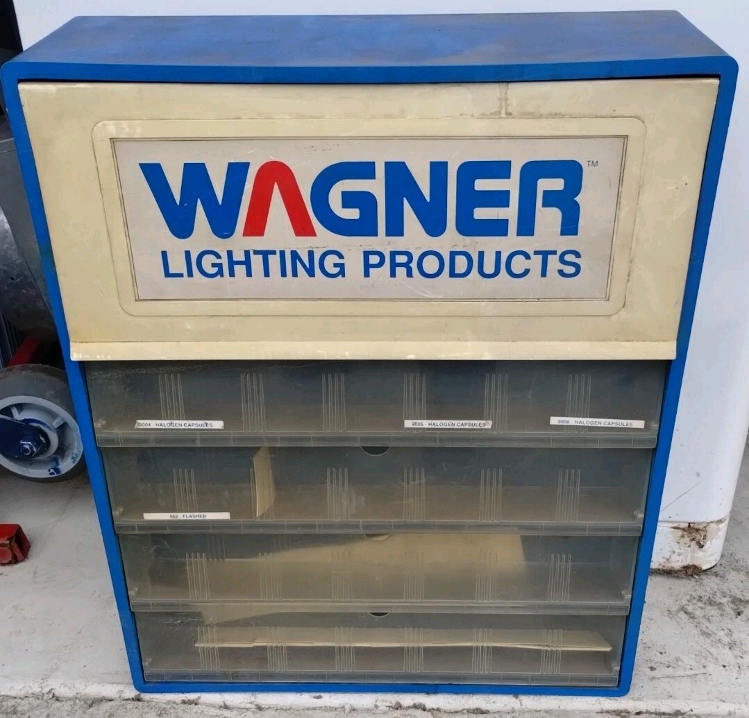 Vintage Wagner Lighting Products Display Wall Cabinet – Garage, Shop, Mancave