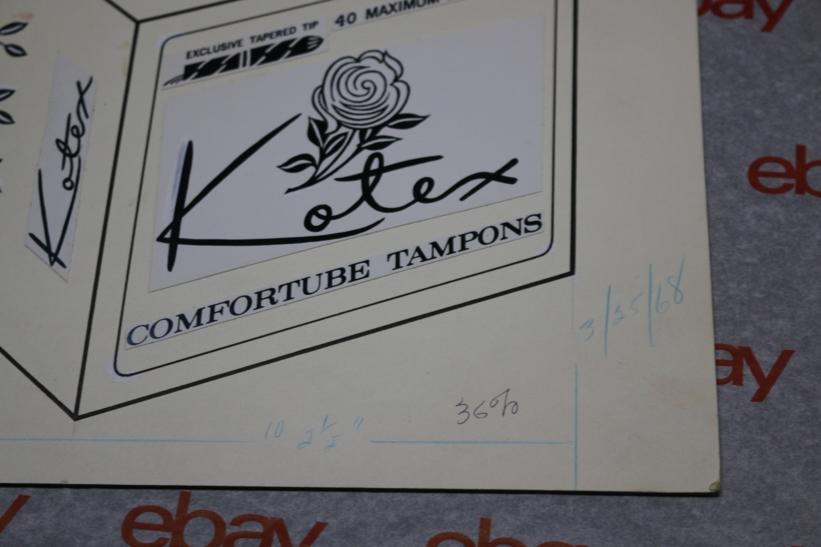 Vintage 1968 Kotex Comfortube tampons ARTIST PROOF cardboard advertising sign