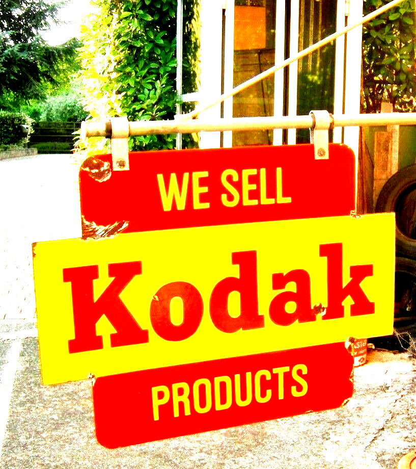 KODAK – TWO-SIDED ENAMEL LICENSE PLATE – WITH STAND – 1940s/50s