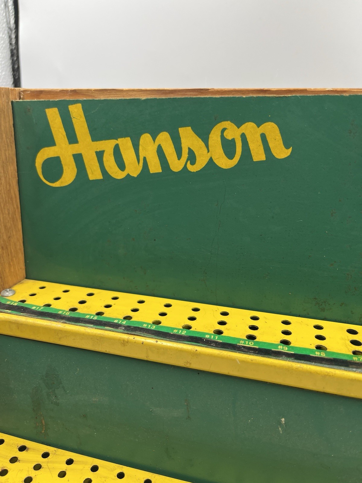 Vintage Oak Wood Hardware Store Display Hanson HIGH SPEED JOBBERS DRILLS SEE