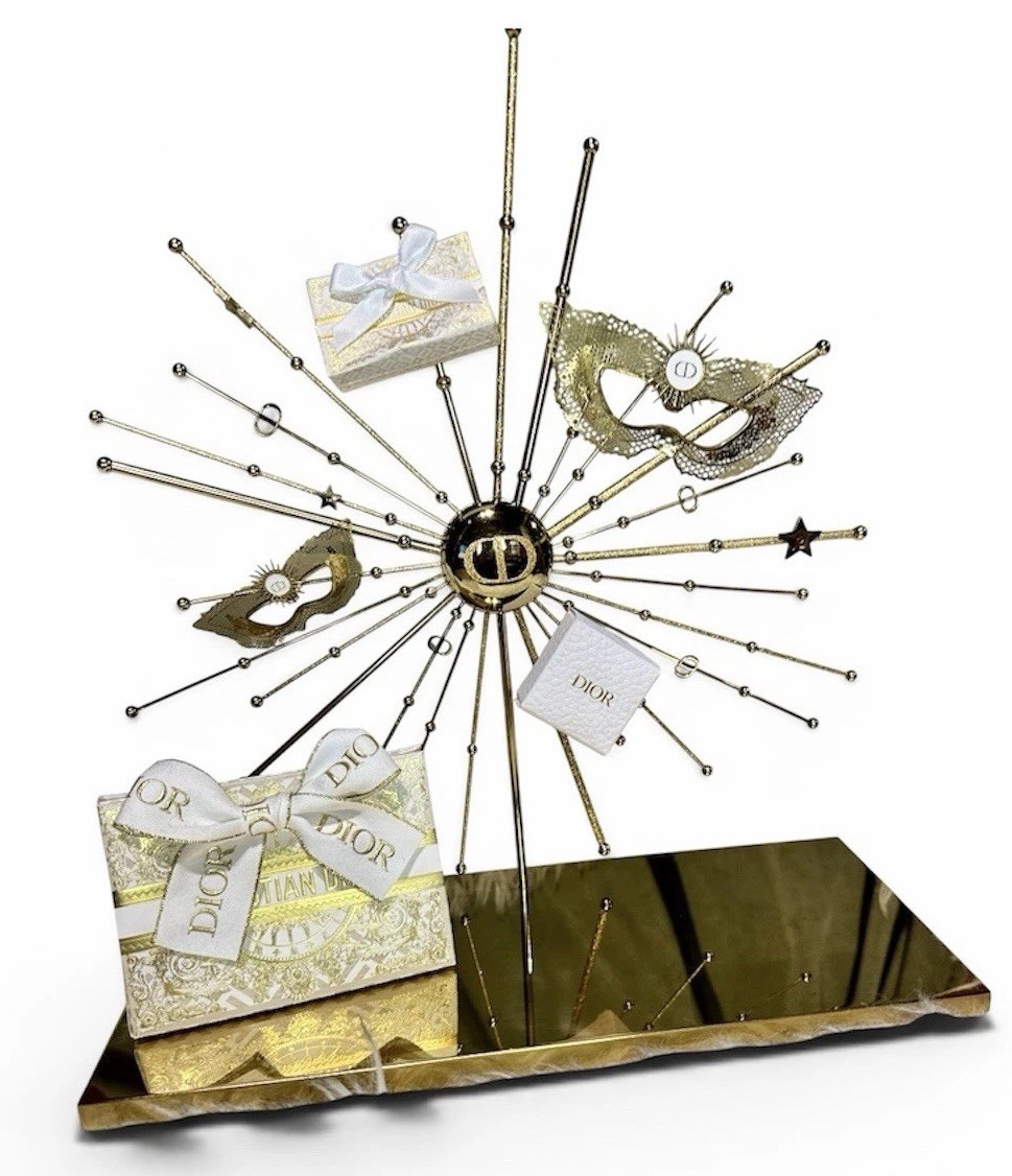 Rare Christian Dior 2024 Gold Store Display Starburst Decor w/ Mirrored Base