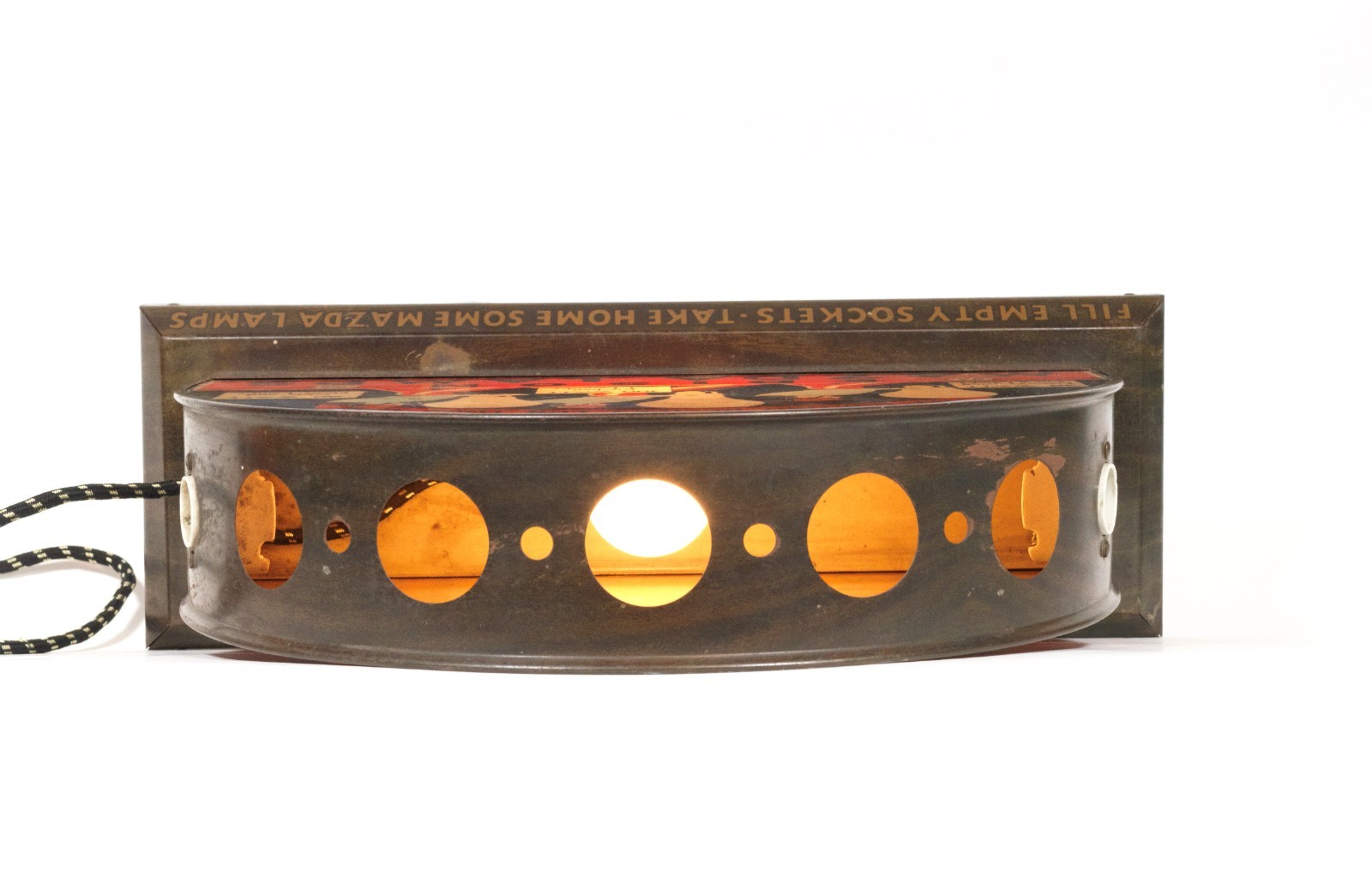 Large Antique Edison Mazda 2-Sided Glass Panel Dealer Lamp Display * Exceptional