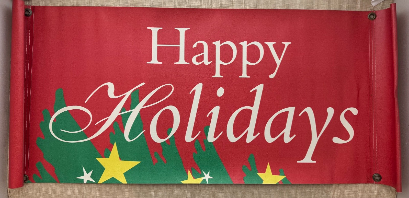 Vintage Toys R Us Happy Holidays Vinyl Banner Sign 41 x 17.5