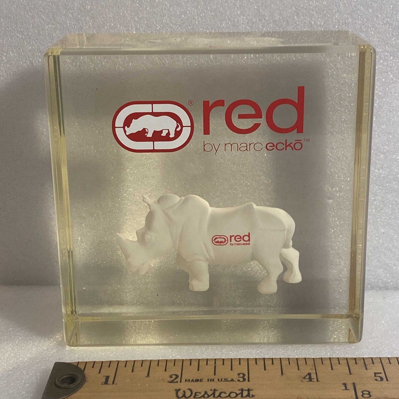 MARC ECKO UNLIMITED RHINO ADVERTISING DESK LUCITE STATUE STORE SIGN DISPLAY