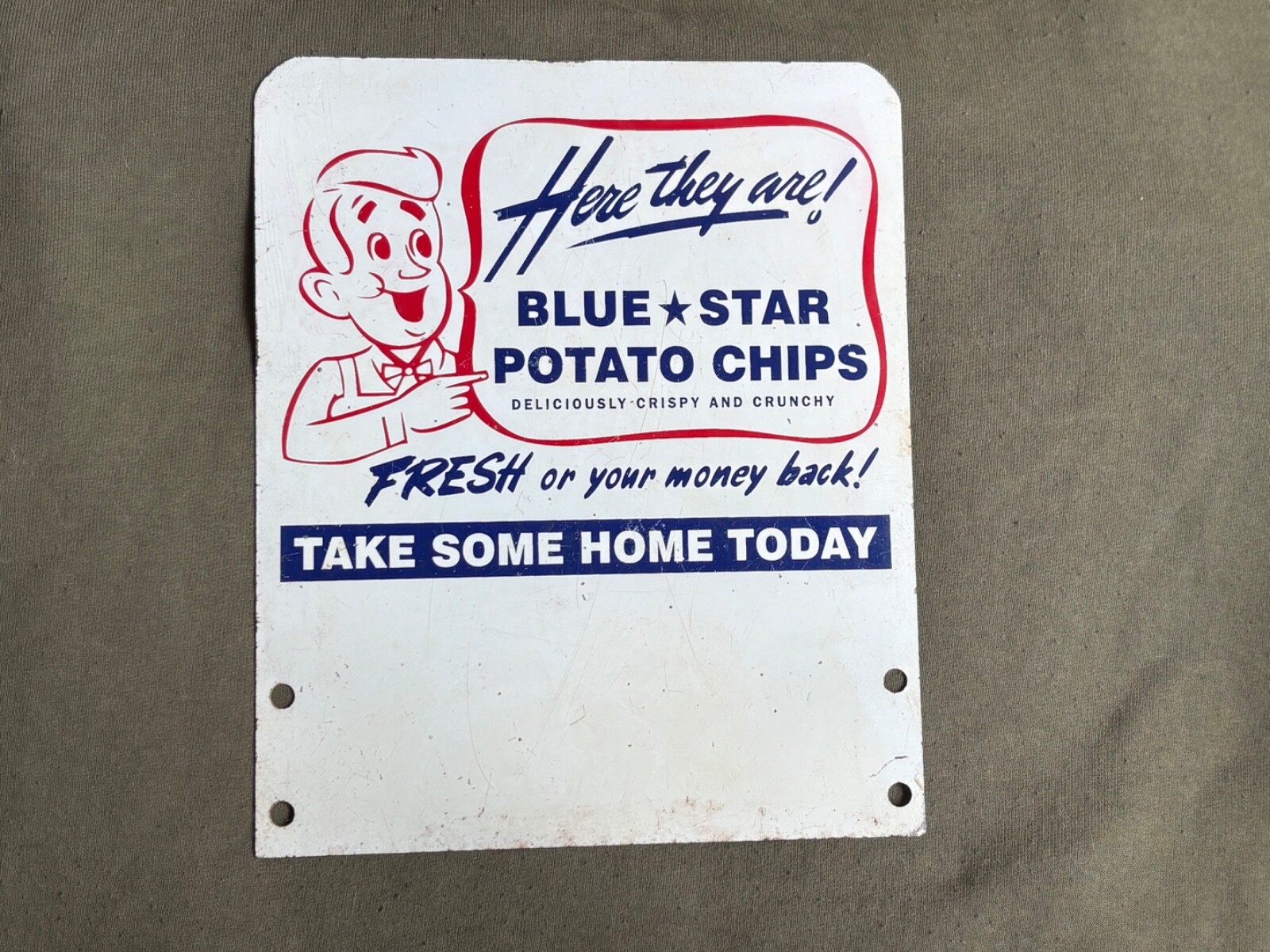 1950s BLUE STAR POTATO CHIPS ~ ROCKFORD IL Metal Rack Store Display Sign