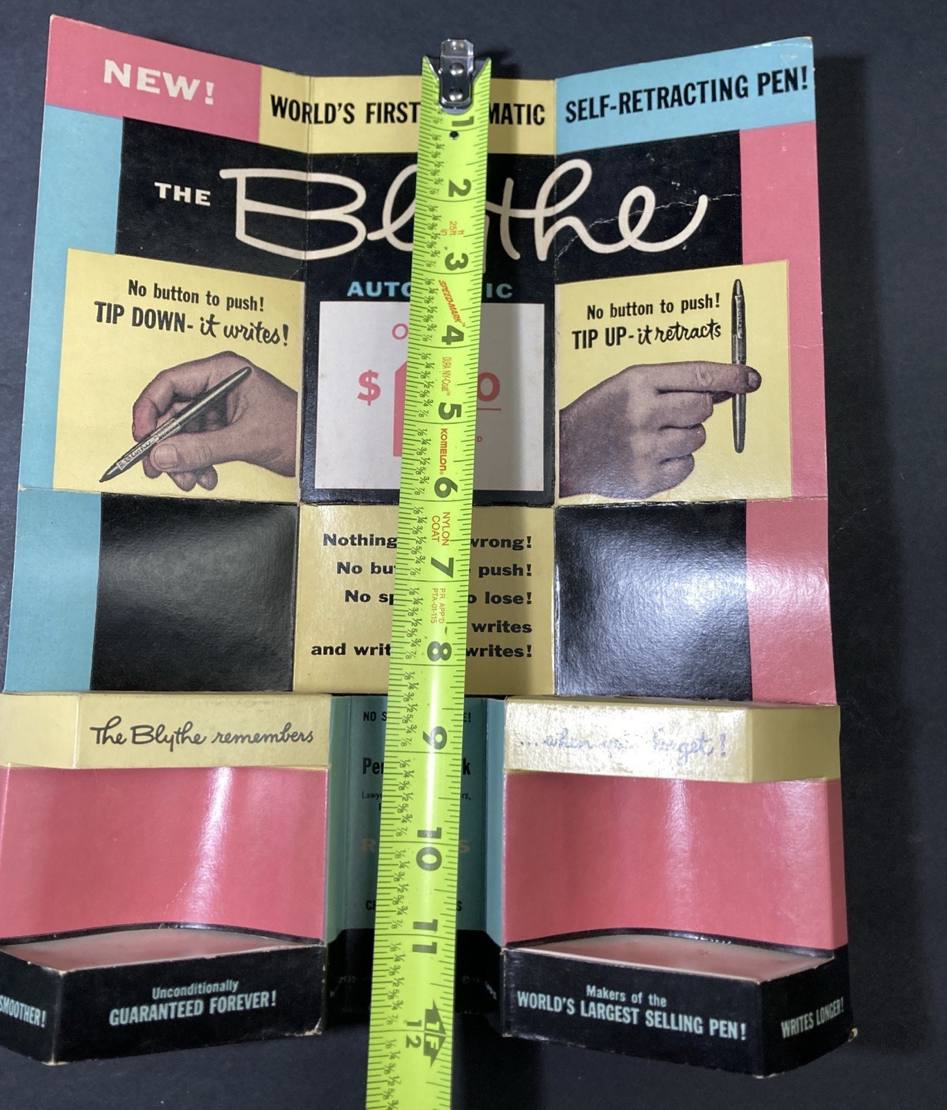 Vtg MCM 1954 BB “The Blythe AUTOMAGIC Pen” Trifold Store Display w 12 PENS (dry)