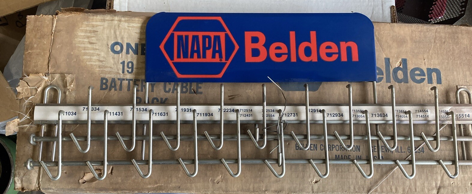 VINTAGE NAPA SERVICE STATION BELDEN DEALERSHIP SHOP DISPLAY SIGN RACK 8X22X3