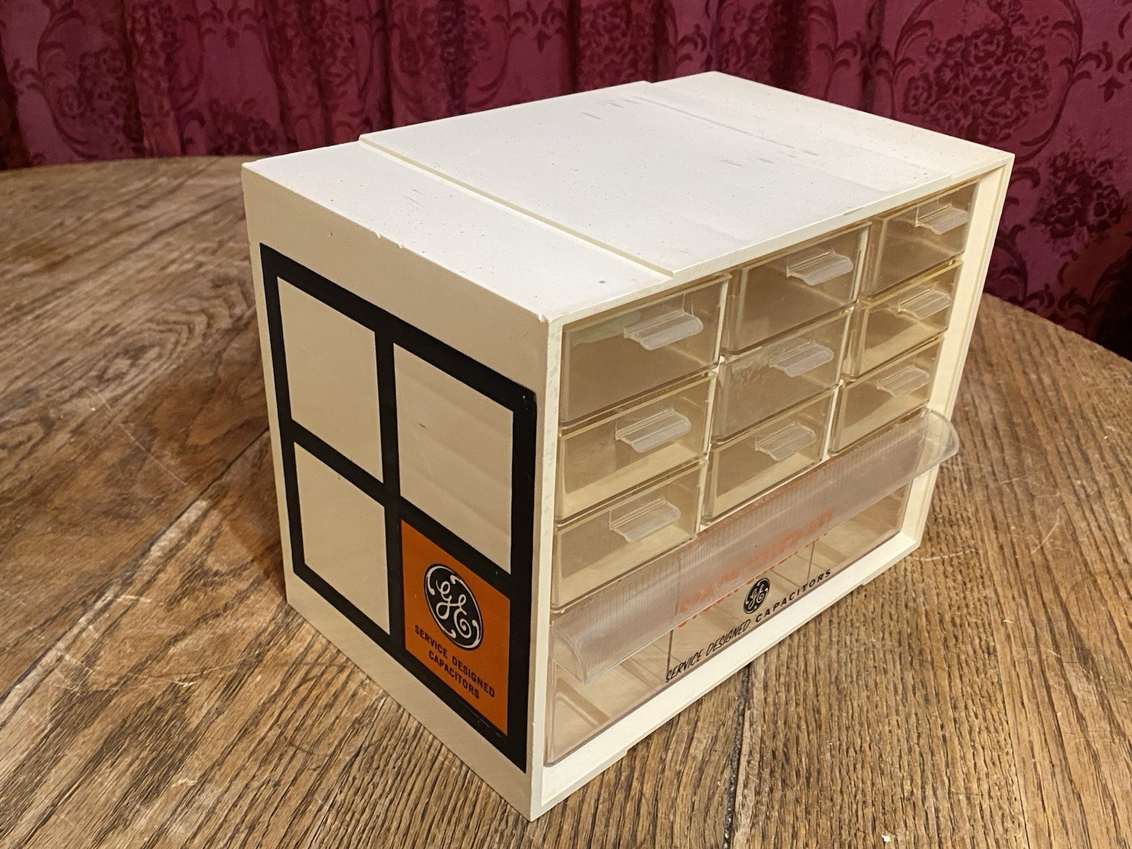 Small Rare Vintage Plastic General Electric Part Organizer Sorter Cabinet GE Box