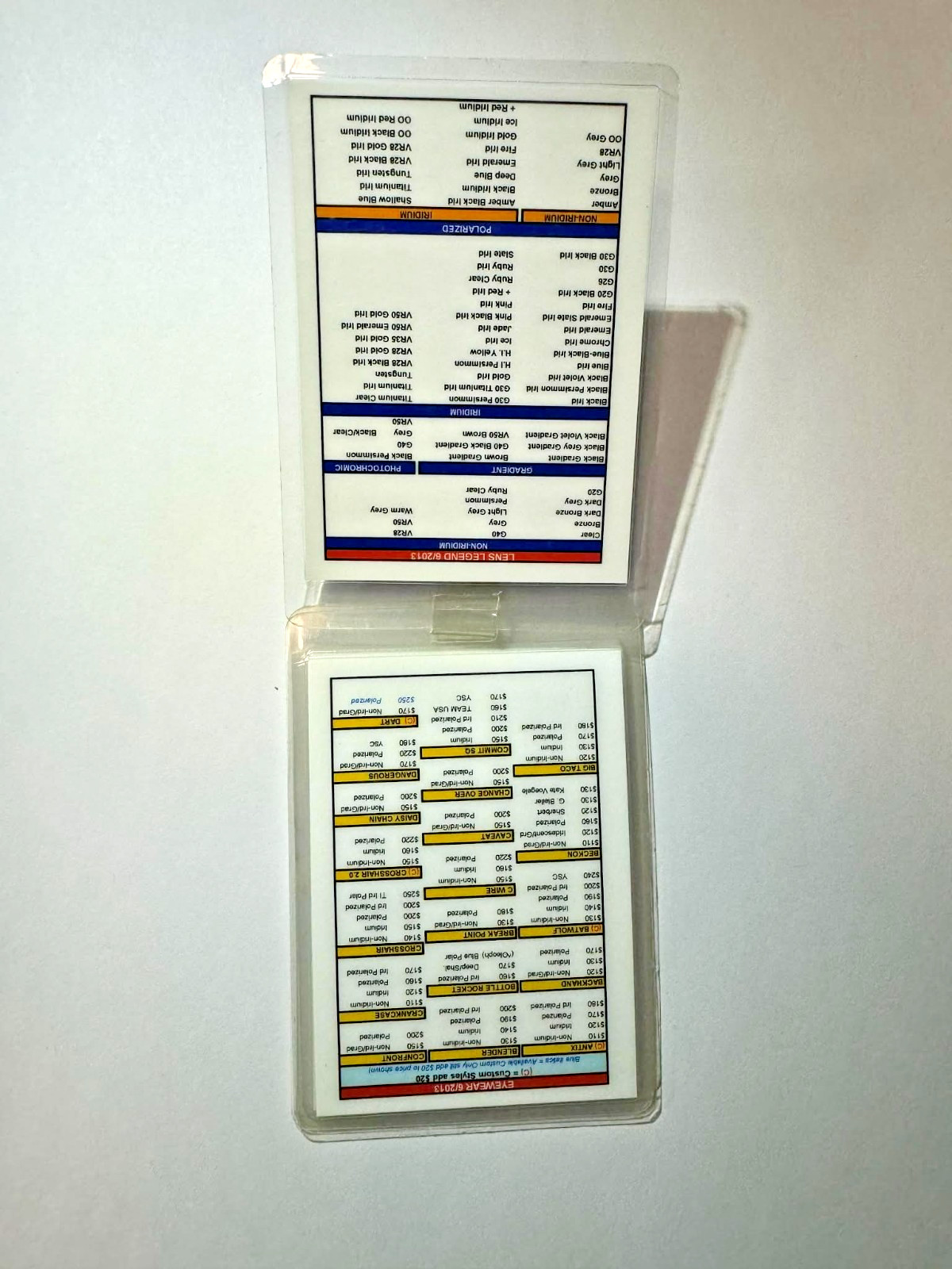 2013 Oakley Store Pricing Cards