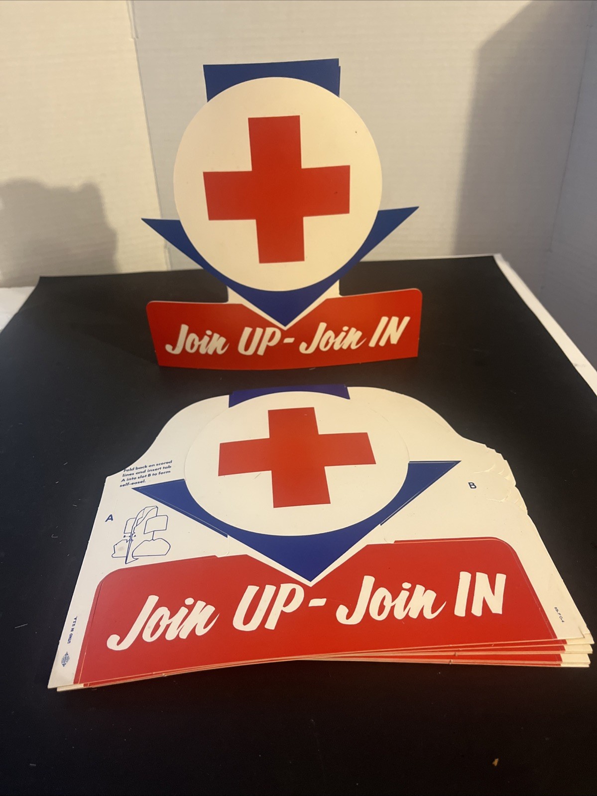 1965 American Red Cross Vintage Advertising Signs 10″ Cardboard 3D Easel NOS