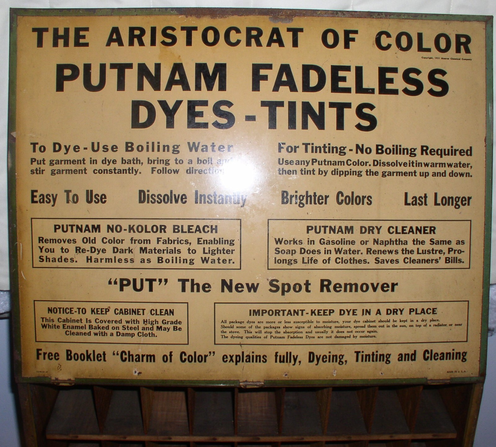 Putnam’s Fadeless Dyes-Tints antique Store Counter Display Cabinet Metal/Wood
