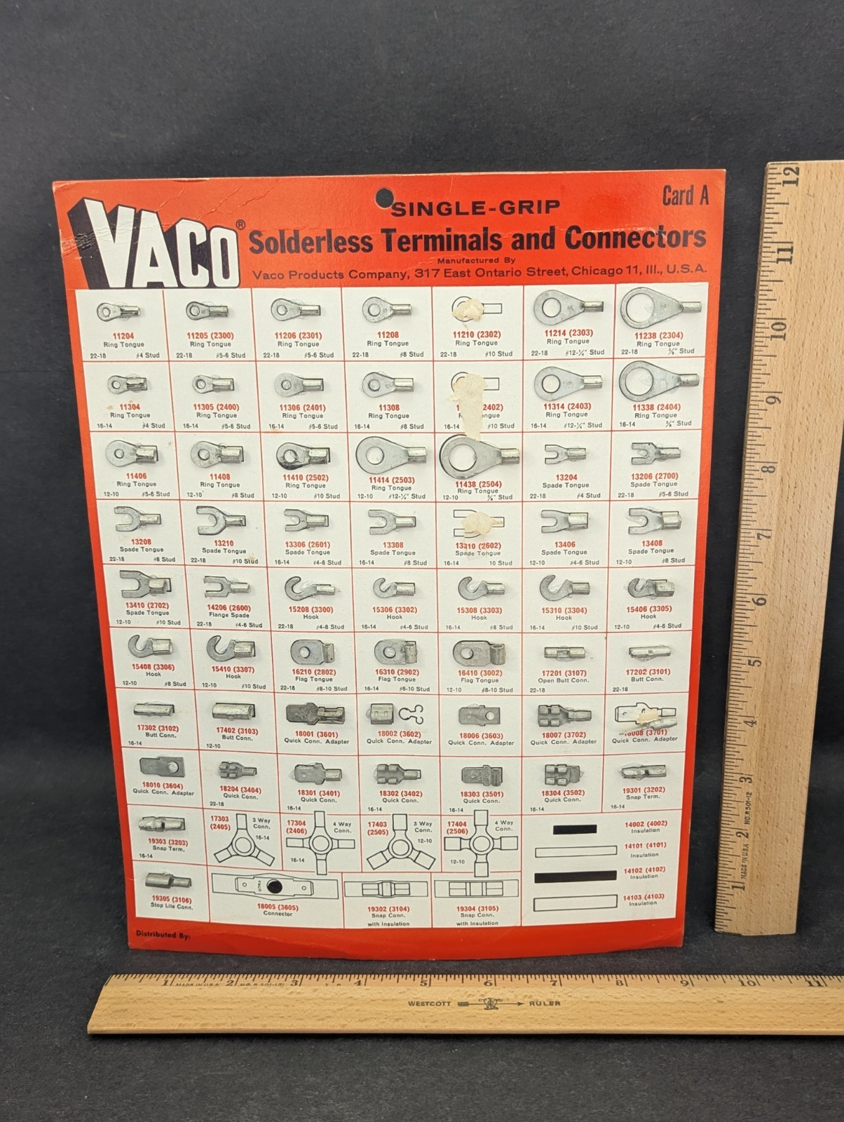 Vaco Solderless Terminals Vtg 1960’s Hardware Store Display Chart Card Chicaco