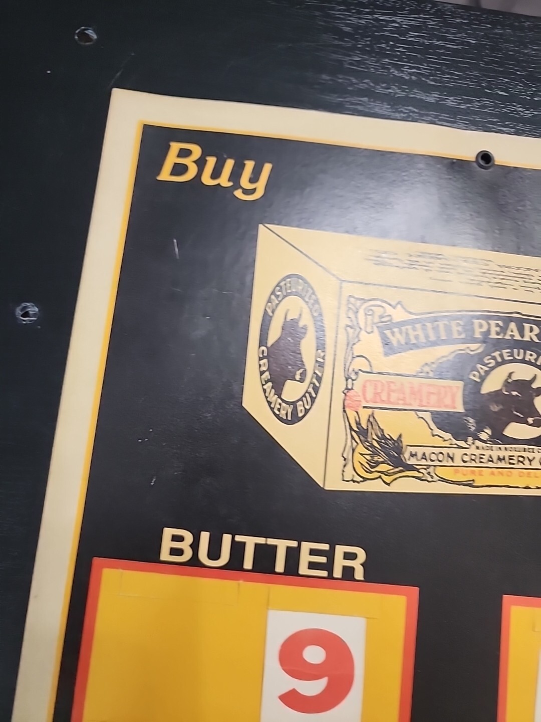 Rare Mid Century White Pearl Brand Creamery Butter Sign Macon, Mississippi RRJOC