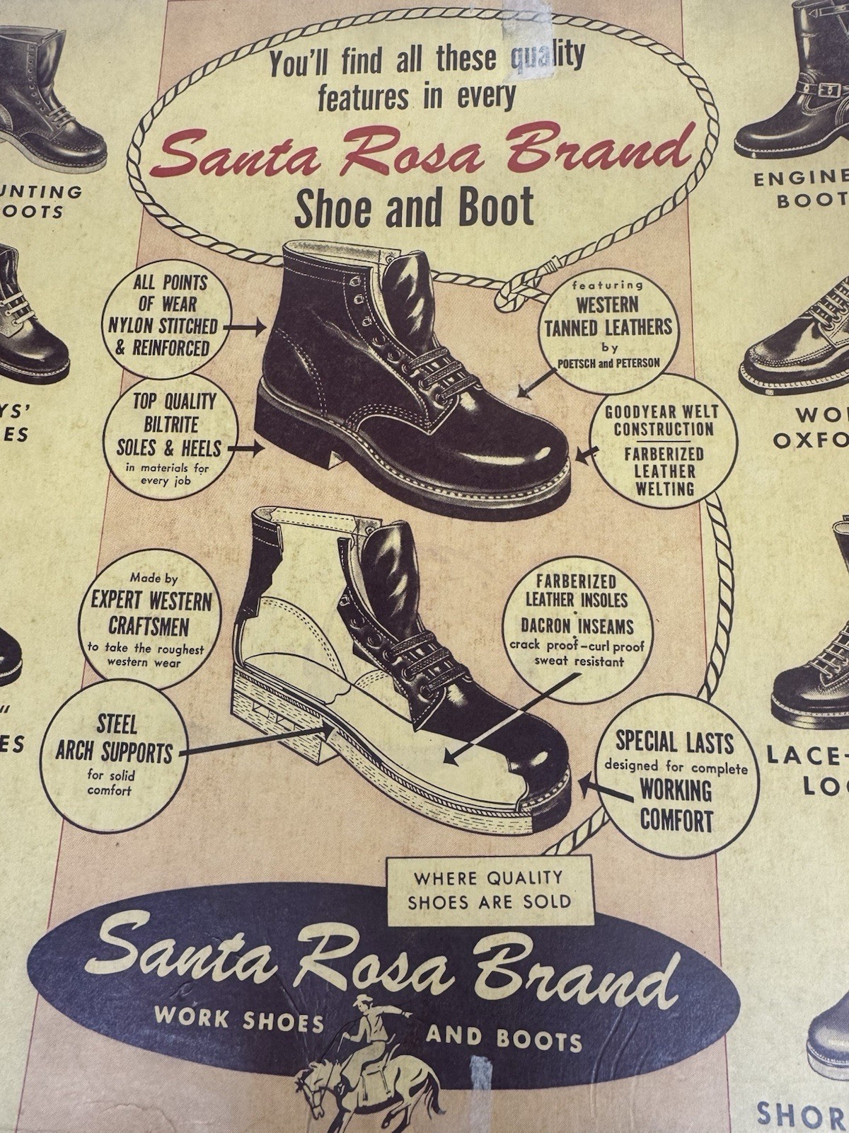 VINTAGE 50S 60S SANTA ROSA BRAND BOOT *BOX ONLY(NOBOOTS) ADVERTISING DISPLAY USA