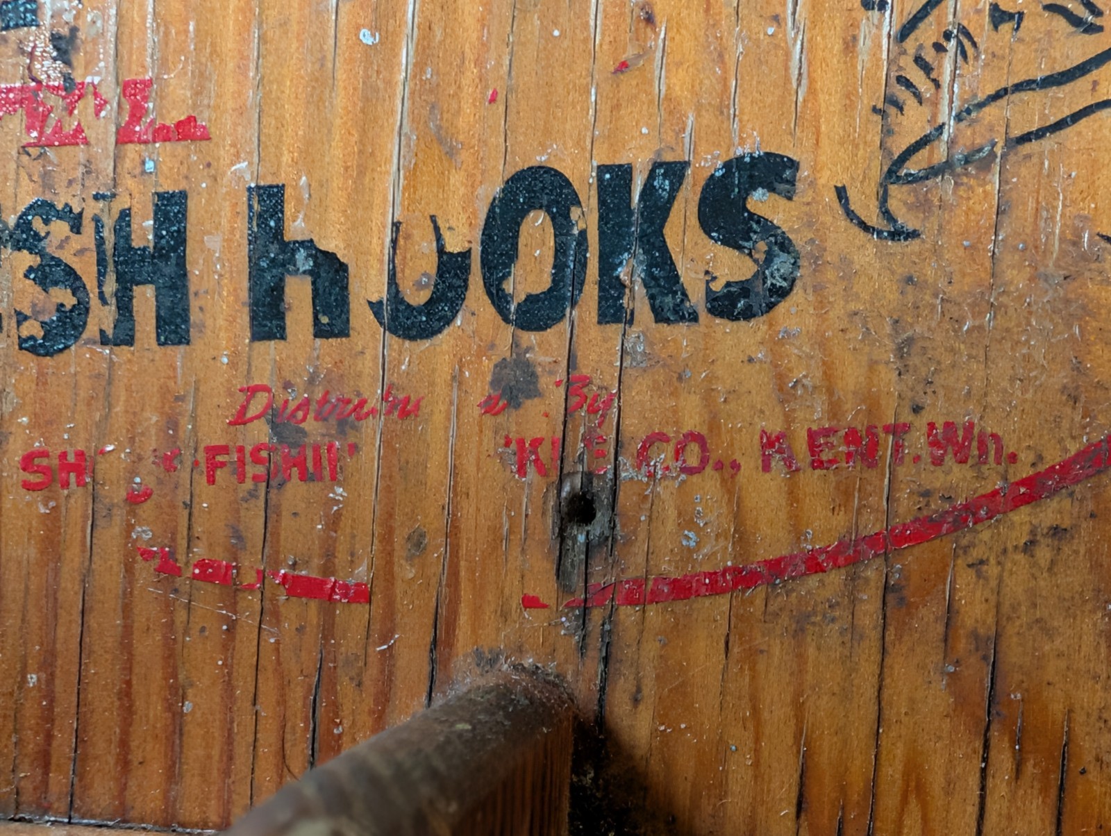 Antique SHOFF Kent, WA Fishing Hook Lure Store Display. Wood. Rustic Vintage