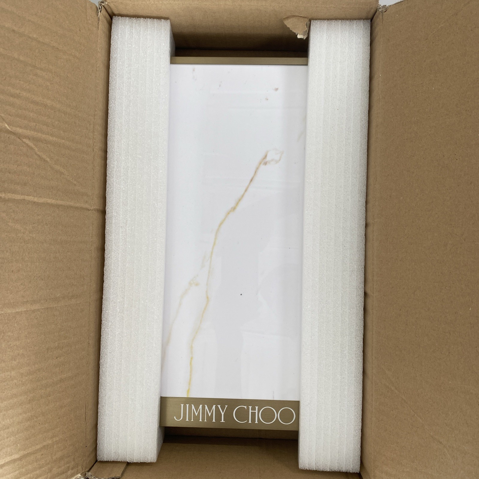 JIMMY CHOO GOLD & WHITE ONE PIECE LOGO DISPLAY New Open Box – 935