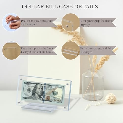 LONCHDAN Dollar Bill Frame Display Acrylic 7.8 x 3.9 inches, Transparent-1