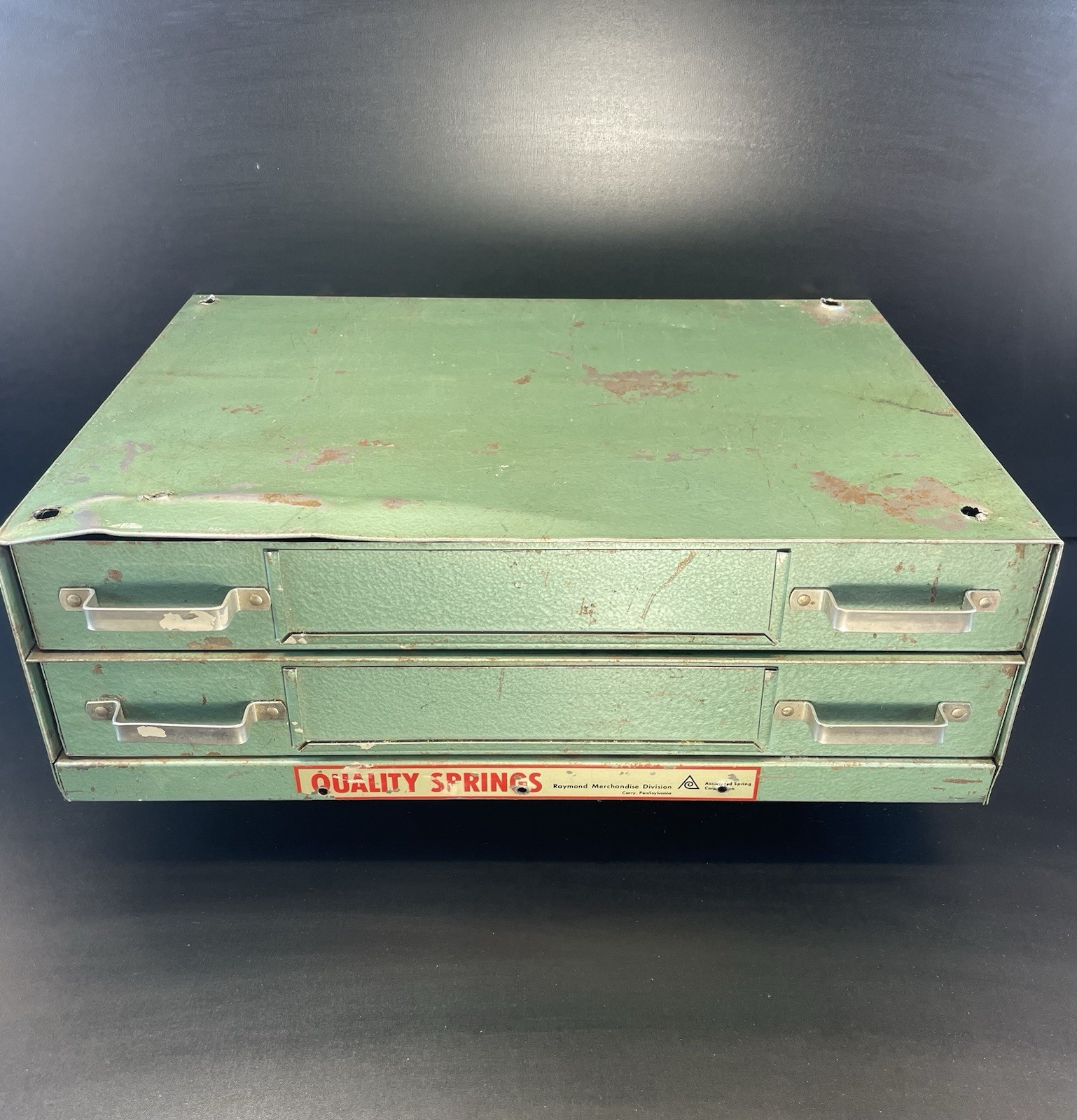 Vintage Hardware 2 Drawer Store Garage Metal Spring Cabinet Display Raymond MFG