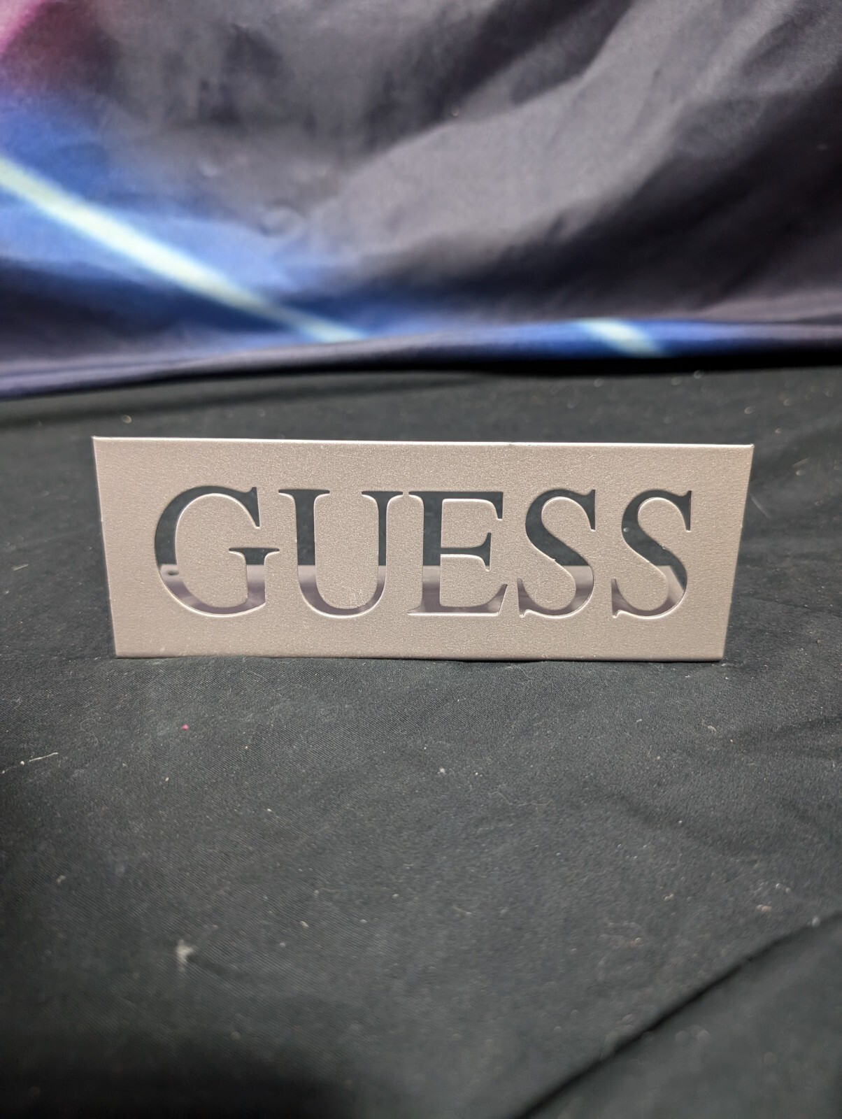 Guess Display Logo Sign Countertop Display Plaque Tabletop Store Metal Silver