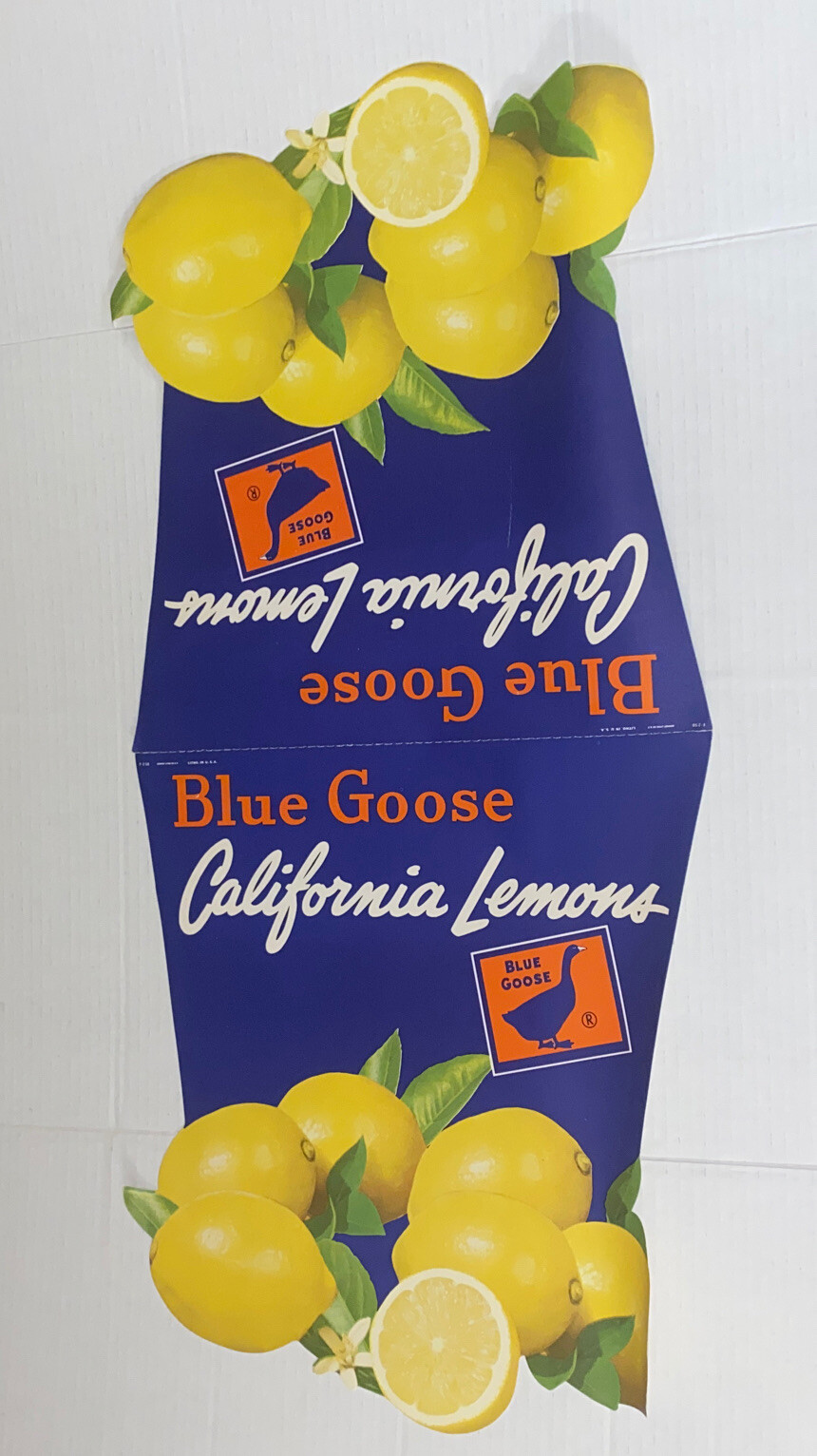 Vintage Blue Goose CA Lemons Grocery Sign AD Poster Display Schmidt Litho Prop