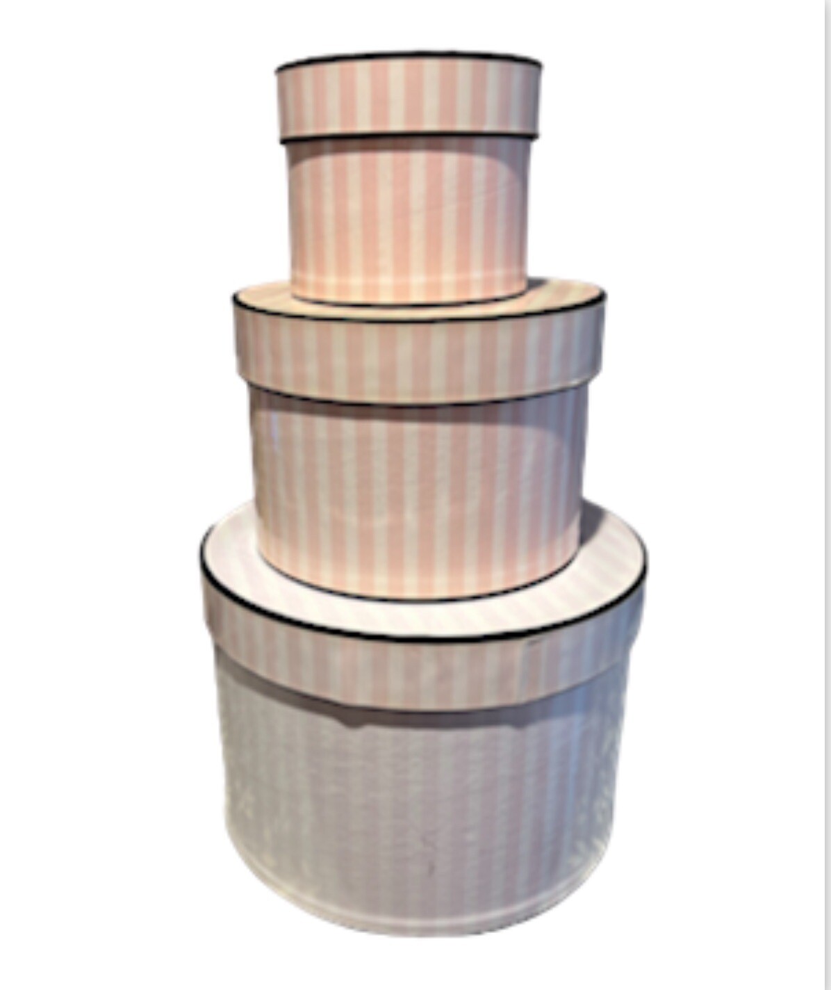 VICTORIA’S SECRET HAT BOXES DISPLAY PROPS PINK WHITE NESTING 3 SET STRIPED PARIS