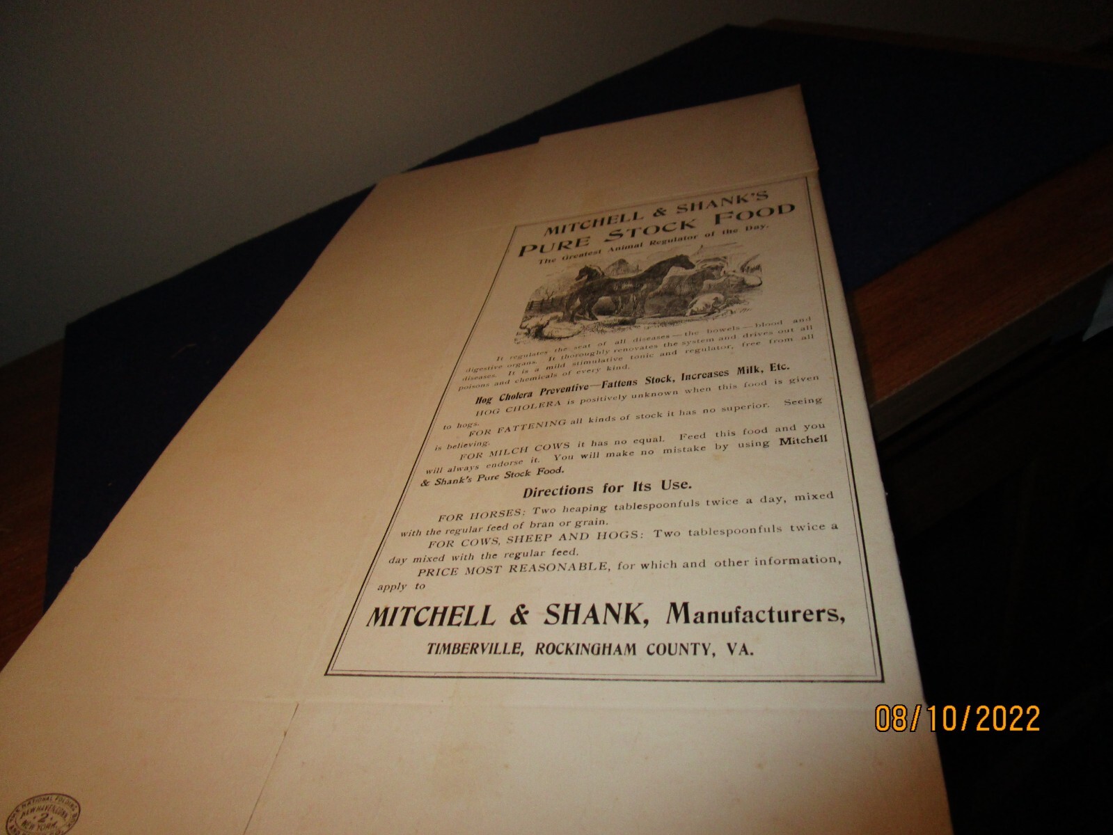 Rare C. Late 1800’s Mitchell & Shanks Animal Food Unused Flat Advertising Box