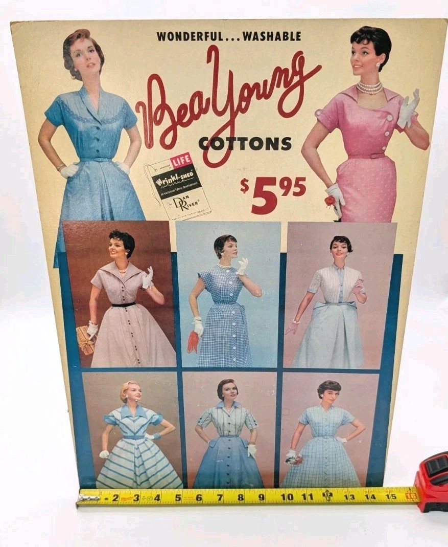 Vintage Bea Young Dresses Advertising Department Store Display Cardboard Sign