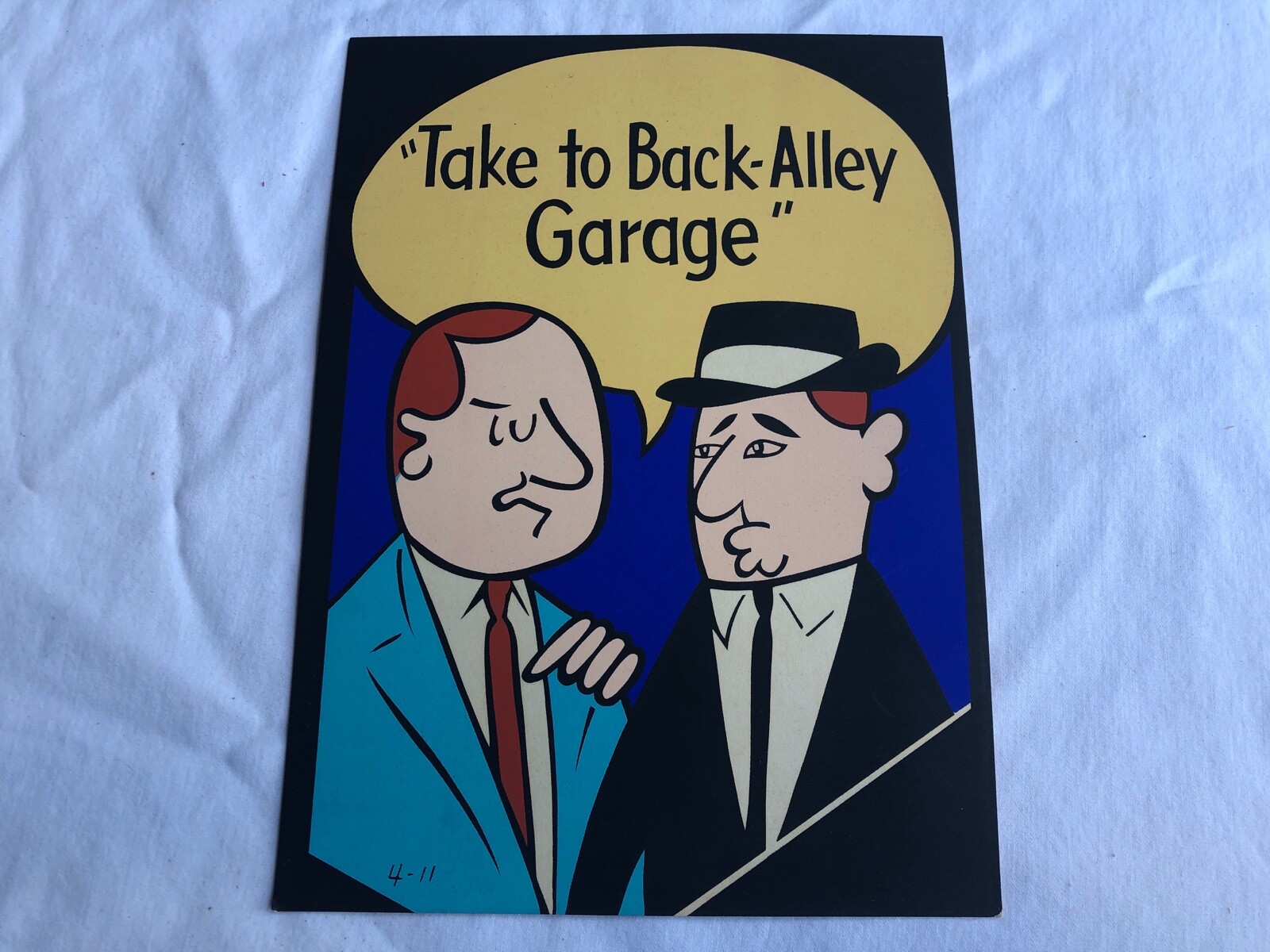 Vintage STORE SIGN Cardboard MEN Take to Back-Alley Garage Mid Century MCM #52