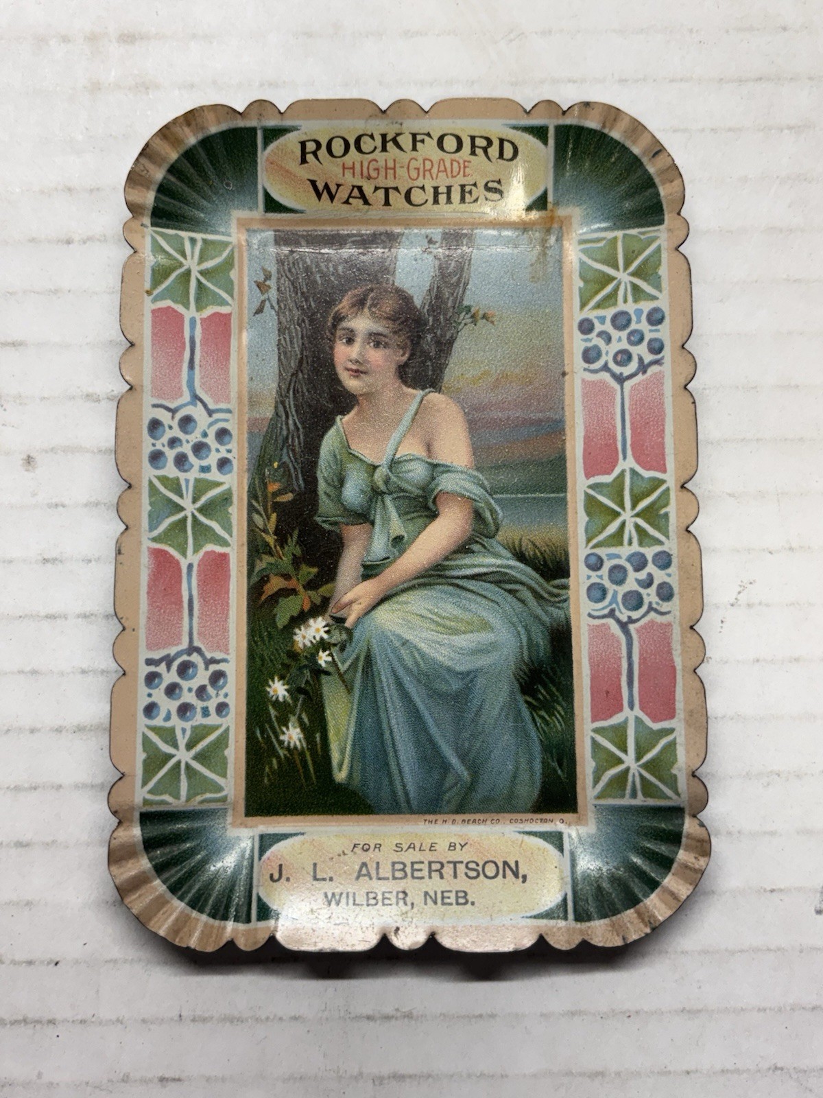 Rockford Watches Advertising Litho Tin Tip Tray J. L. Albertson Wilber, Nebraska