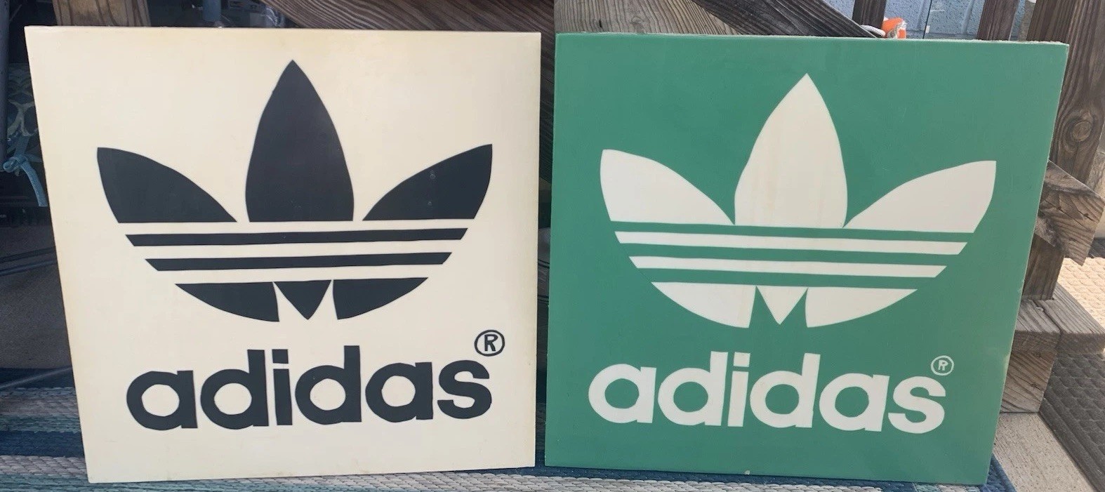 adidas Vintage Store Display Signs Set of 2 Black Green White Advertising
