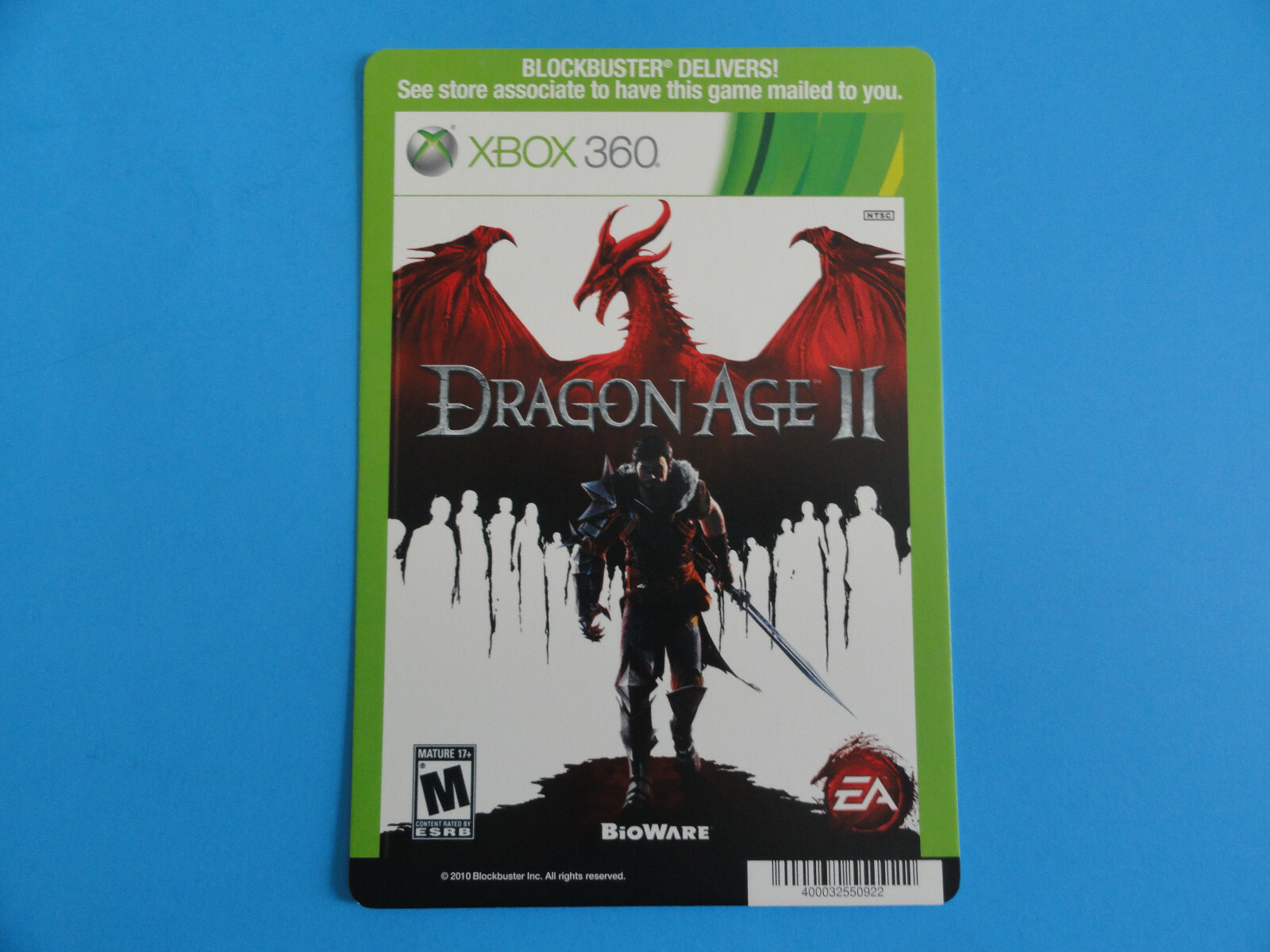 XBOX 360 DRAGON AGE II BLOCKBUSTER VIDEO BACKER CARD 5″X8″ NO GAME