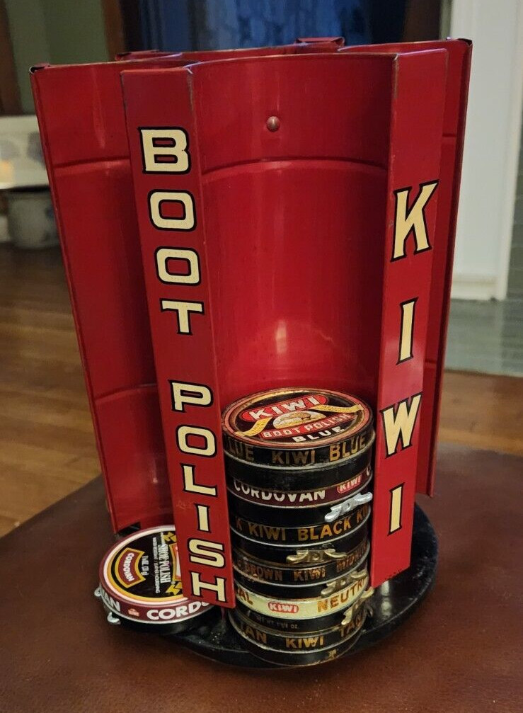 Vintage Kiwi Boot Polish Store Counter Display with Containers. EXCELLENT !