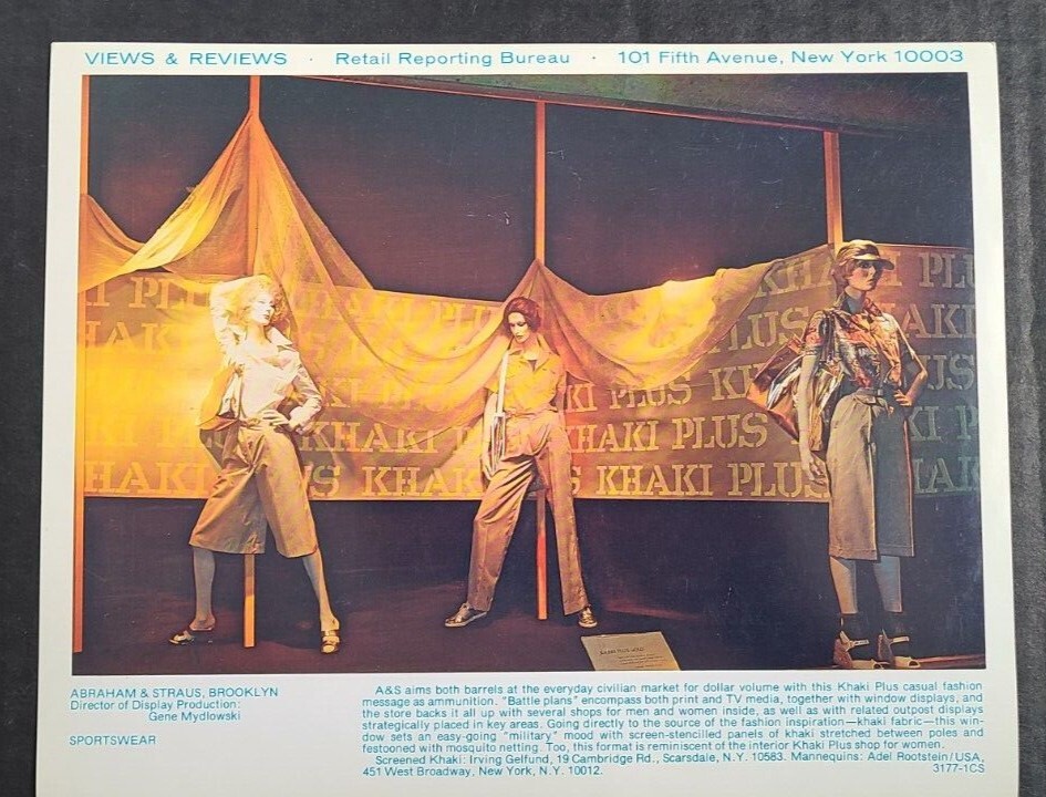 1970s ABRAHAM & STRAUS, BROOKLYN WINDOW DISPLAY PHOTO PRINT “BATTLE PLANS” KHAKI