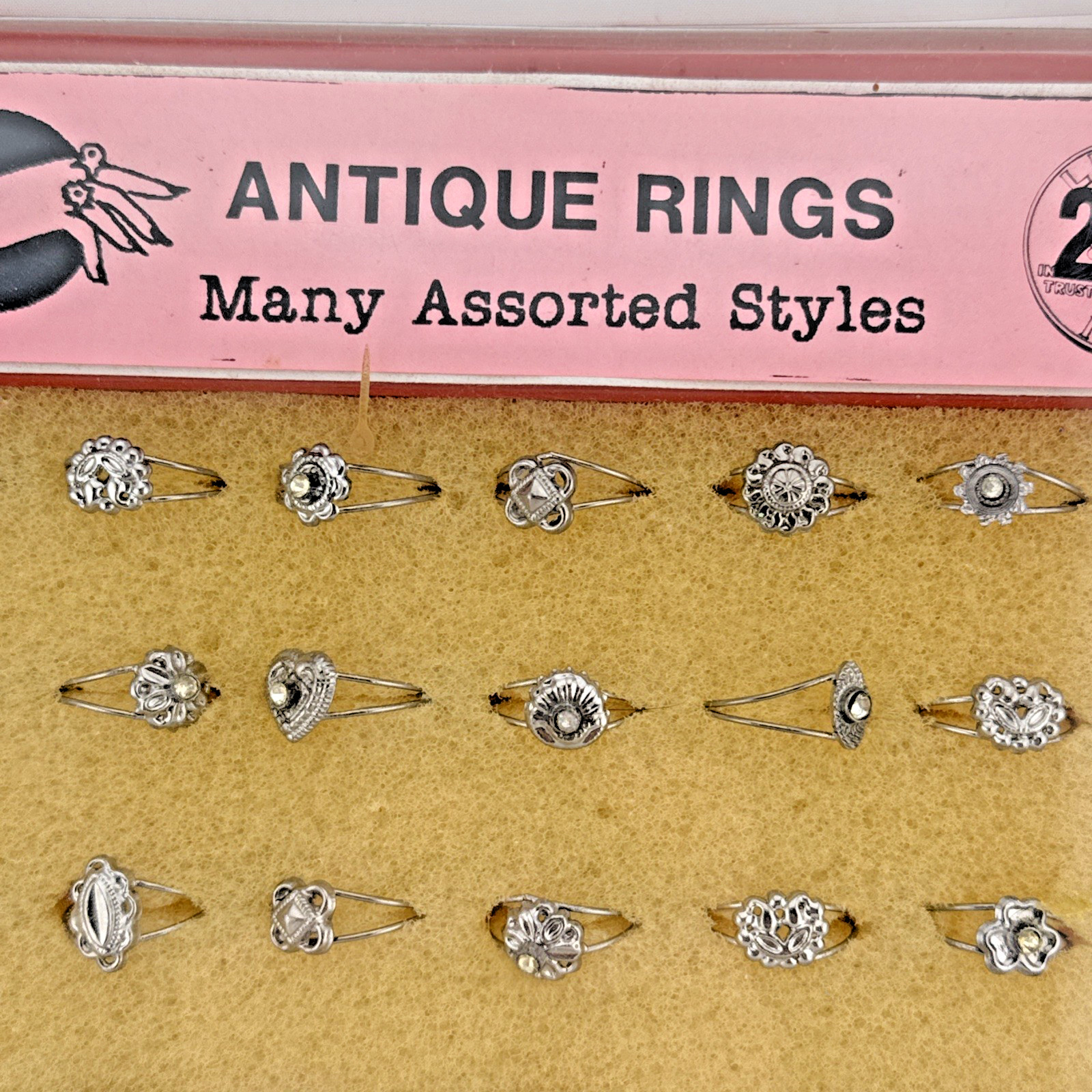 Vintage Child’s Jewelry Antique Rings Toys 25c Original Store Display